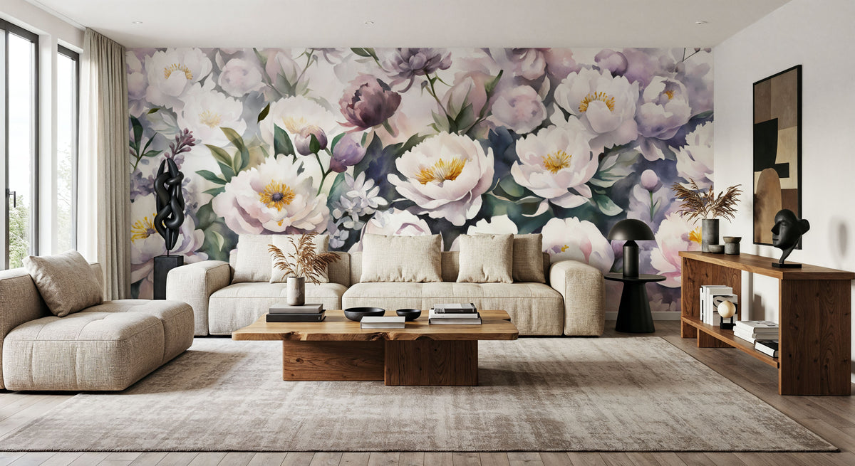 Watercolor Peonies Summer Mural Wallpaper - room preview 06