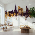 Warsaw Poland Skyline Purple & Gold Mural Wallpaper - room preview 06