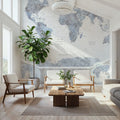 World Map Atlas Blue Mural Wallpaper - room preview 06