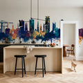 Plymouth England Skyline Blue & Bronze Mural Wallpaper - room preview 06