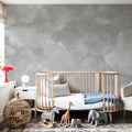 Painted Dreamy Clouds, Gray Mural Wallpaper - room preview 06