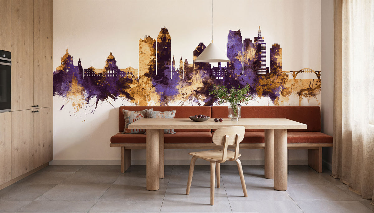 Saint Paul Minnesota Skyline Purple & Gold Mural Wallpaper - room preview 06