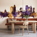 Saint Paul Minnesota Skyline Purple & Gold Mural Wallpaper - room preview 06