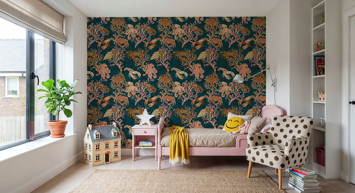 Vibrant Coral Reef, Blue Mural Wallpaper - room preview 06