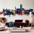 Tewkesbury England Skyline Blue & Bronze Mural Wallpaper - room preview 06