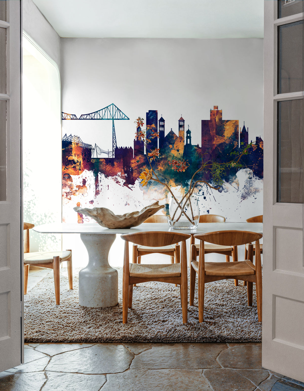 Middlesbrough England Skyline Blue & Bronze Mural Wallpaper - room preview 06