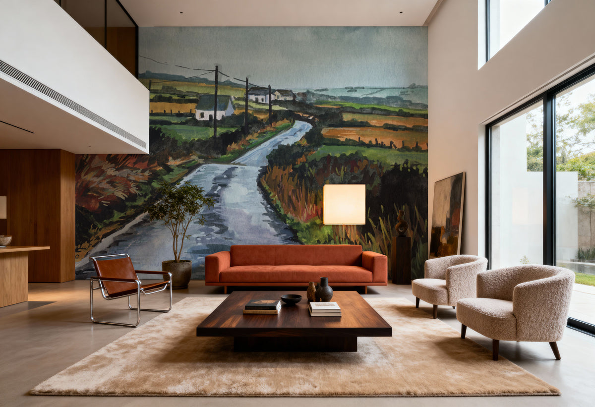 Rainy Back Road Mural Wallpaper - room preview 06