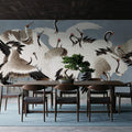 Japanese Flock of Cranes, Misty Sky Mural Wallpaper - room preview 06