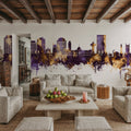 Hobart Australia Skyline Purple & Gold Mural Wallpaper - room preview 06