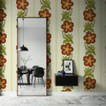 Floral Stripe, Red Mural Wallpaper - room preview 06