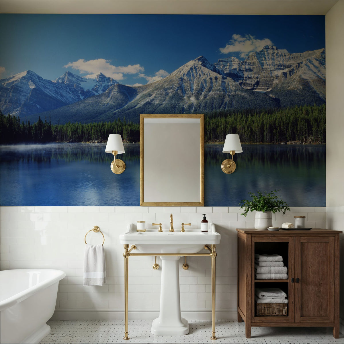 Mountain Lake Reflection Deep Blue Mural Wallpaper - room preview 06