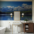 Mountain Lake Reflection Deep Blue Mural Wallpaper - room preview 06