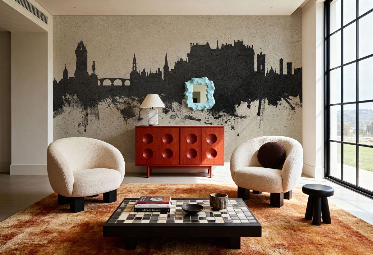 Stirling Scotland Skyline Concrete Mural Wallpaper - room preview 06