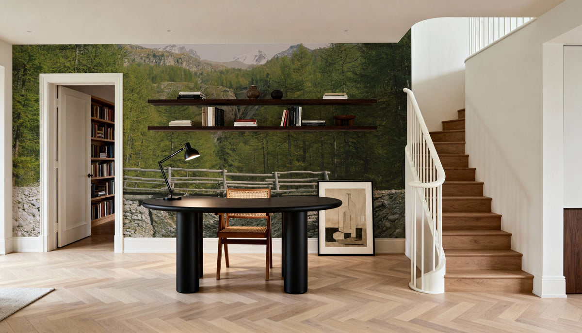 Mountain Bridge Crossing Mural Wallpaper - room preview 06