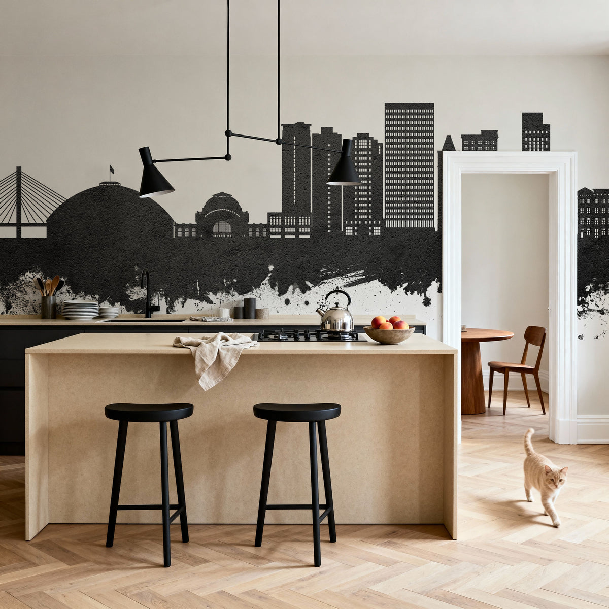 Tacoma Washington Skyline Black & White Mural Wallpaper - room preview 06