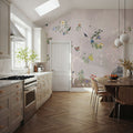 Birds in the Garden Gray Mural Wallpaper - room preview 06