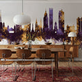 São Paulo Brazil Skyline Purple & Gold Mural Wallpaper - room preview 06