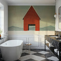 Red Barn Winter Mural Wallpaper - room preview 06