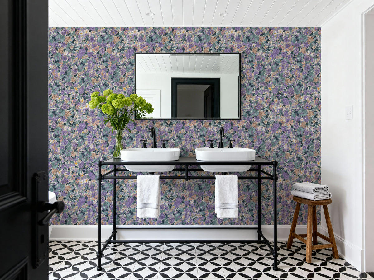 Floral Blossom Viola Mural Wallpaper - room preview 06