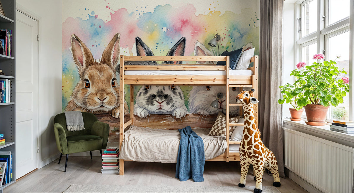 Rabbits - Cute Baby Animals Series Mural Wallpaper - room preview 06