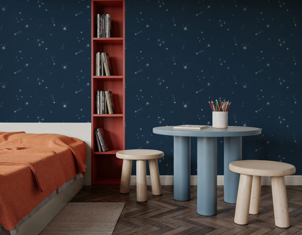 Stardust, Sky Blue on Space Mural Wallpaper - room preview 06
