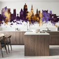 Nottingham England Skyline Purple & Gold Mural Wallpaper - room preview 06