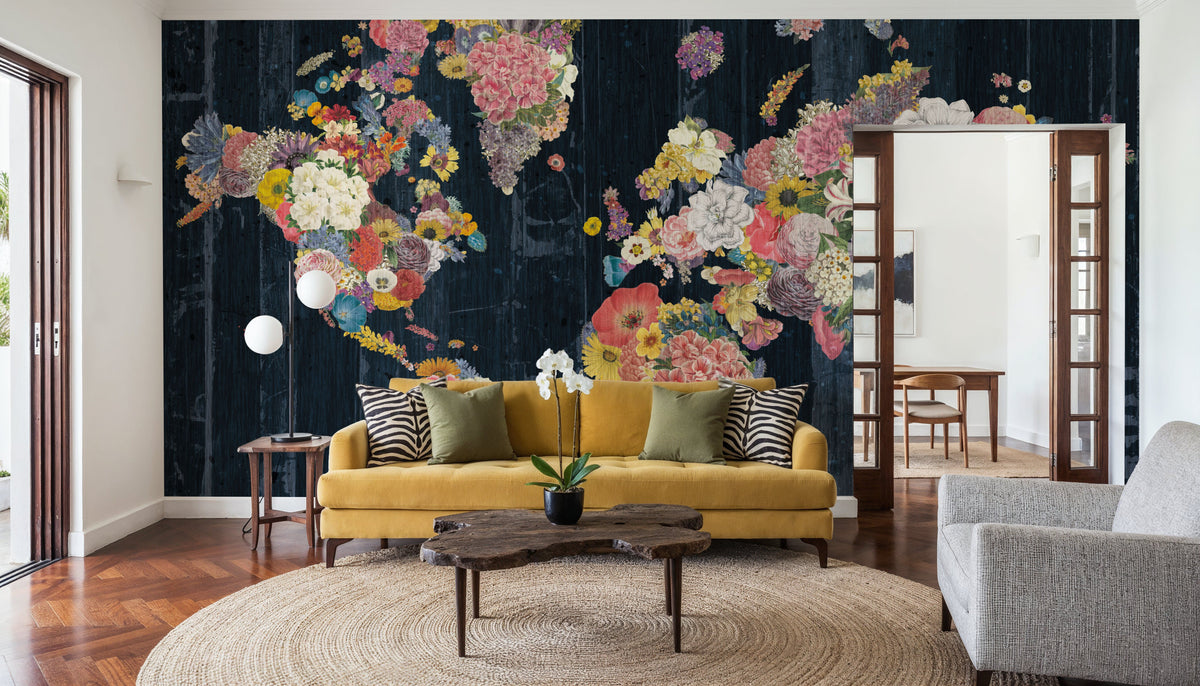Botanical Floral Map Mural Wallpaper - room preview 06