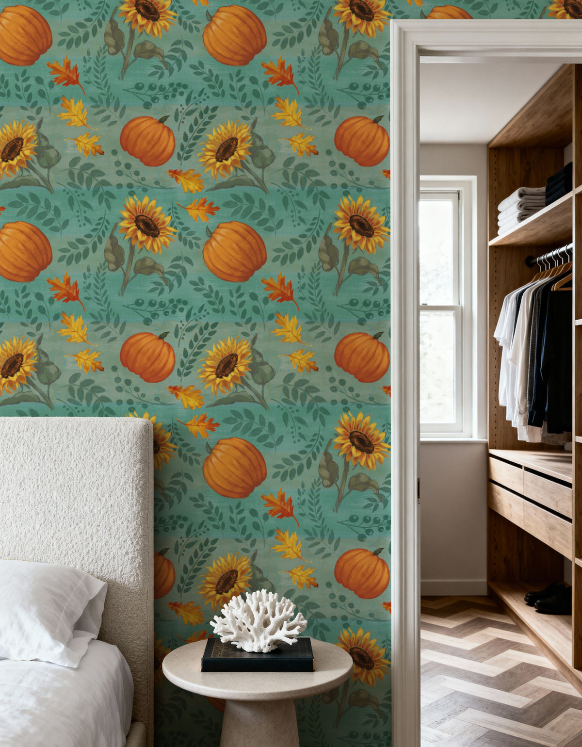 Pumpkin Harvest Blue Mural Wallpaper - room preview 06