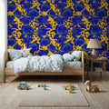 Pop Peonies, Yellow & Blue Mural Wallpaper - room preview 06
