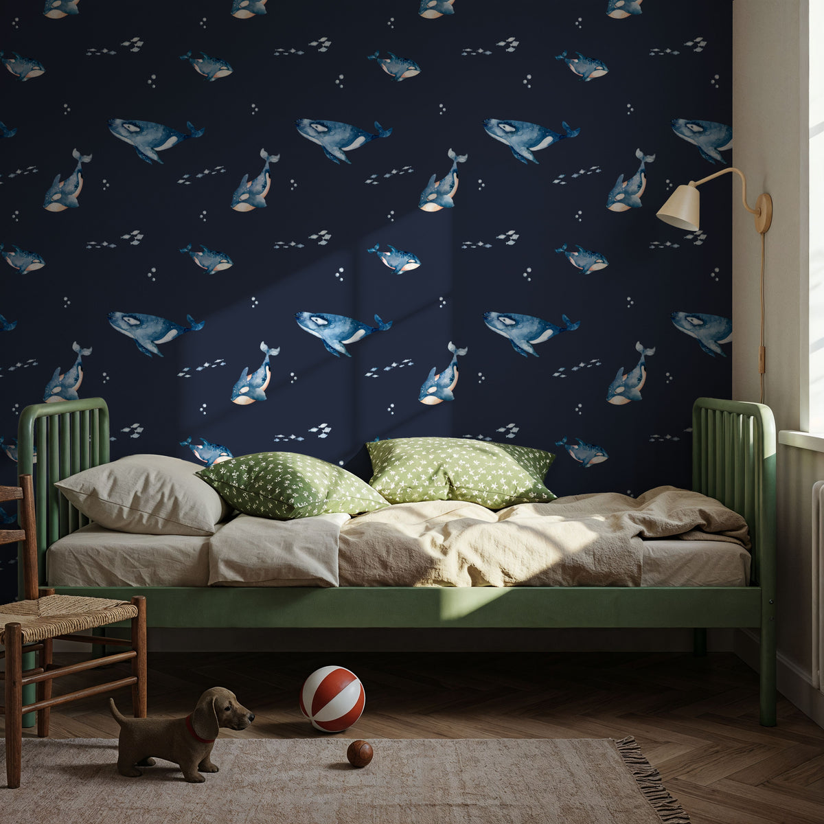 Mama and Baby Whales Mural Wallpaper - room preview 06