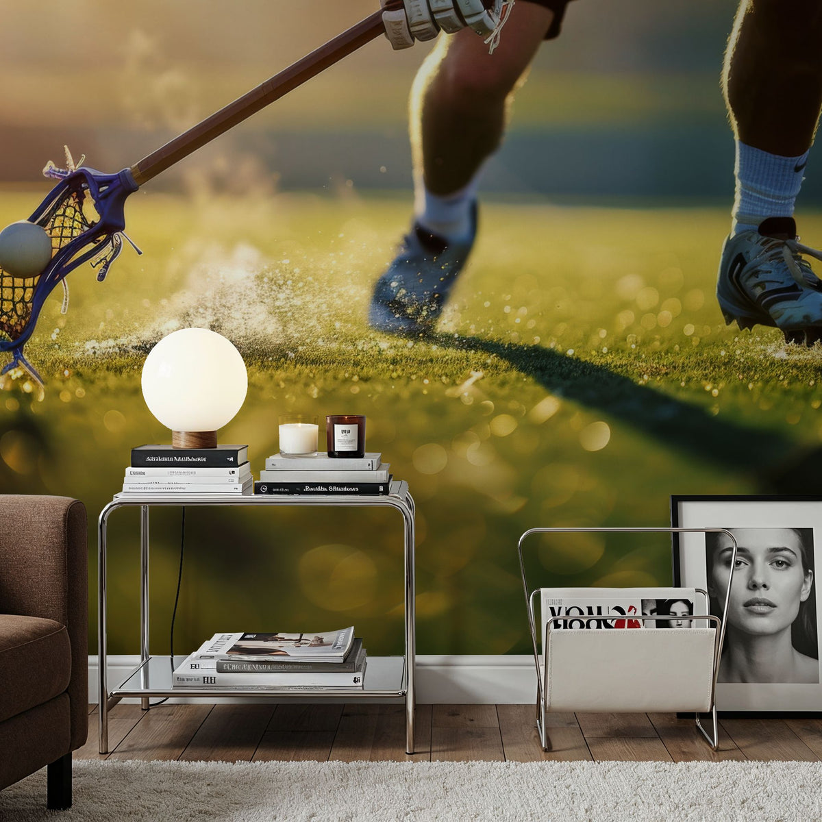 Lacrosse Action Mural Wallpaper - room preview 06