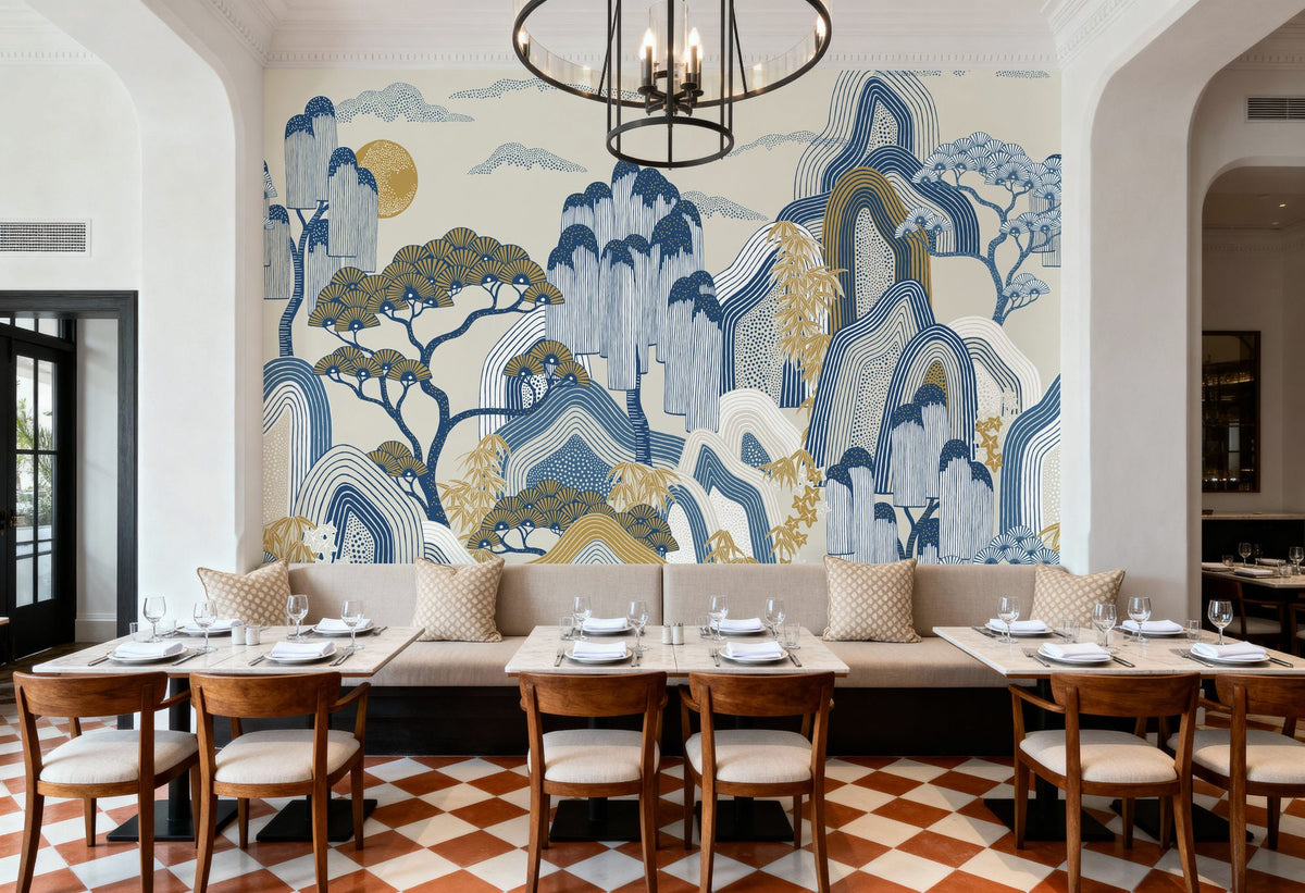 Whispers of the Mountain, White Mural Wallpaper - room preview 06