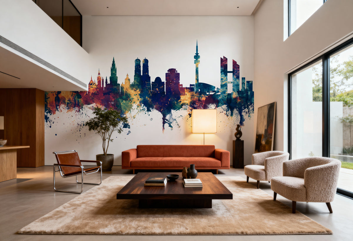 Munich Skyline Blue & Bronze Mural Wallpaper - room preview 06
