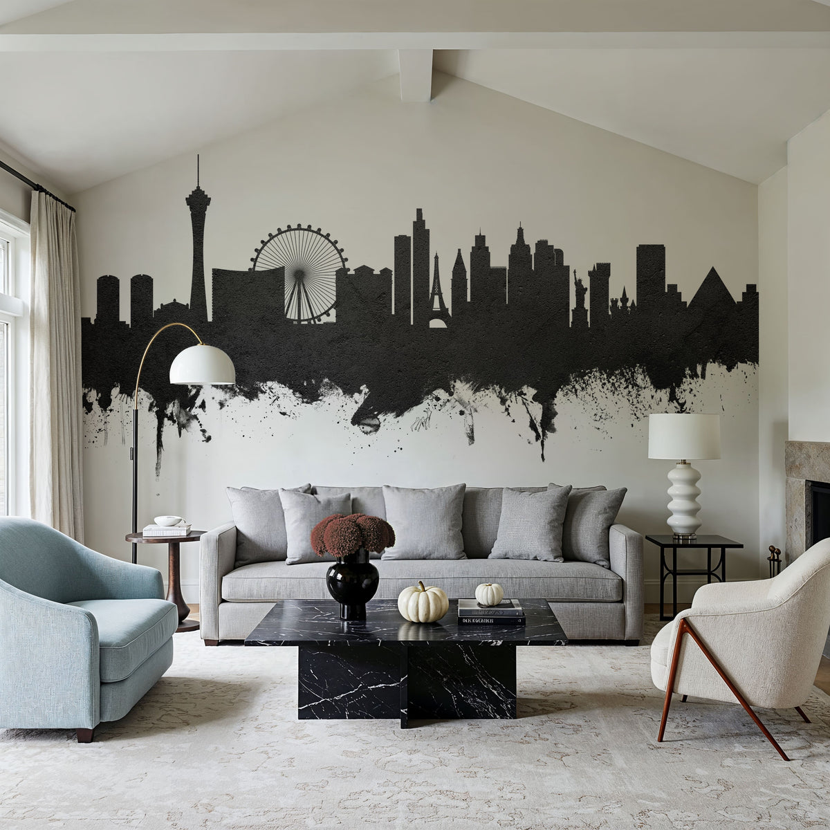 Las Vegas Nevada Skyline Black & White Mural Wallpaper - room preview 06