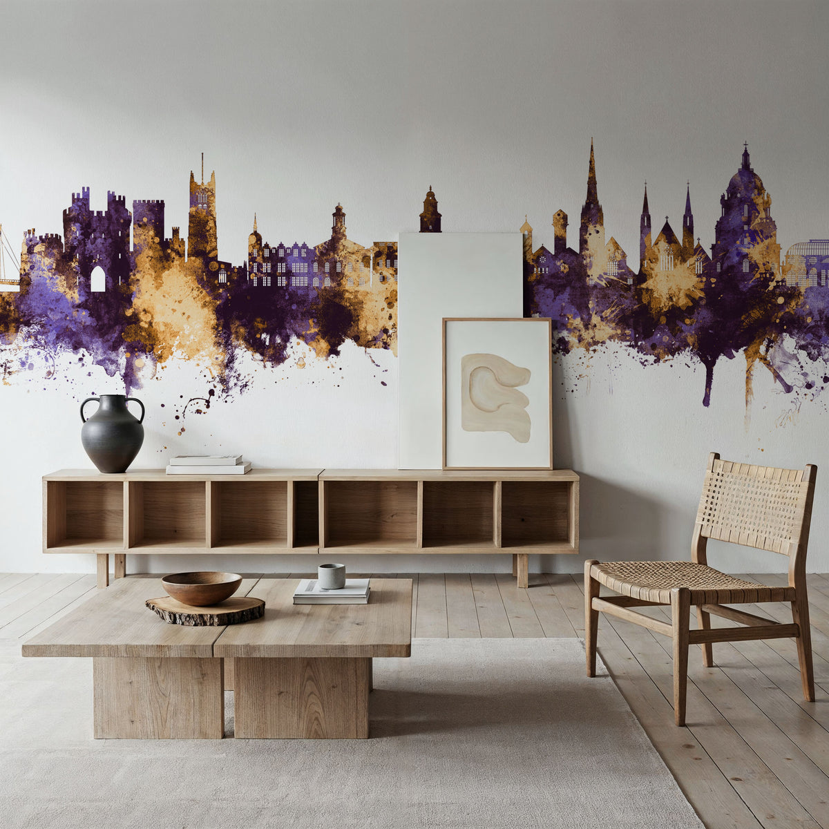 Lancaster England Skyline Purple & Gold Mural Wallpaper - room preview 06