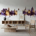 Lancaster England Skyline Purple & Gold Mural Wallpaper - room preview 06