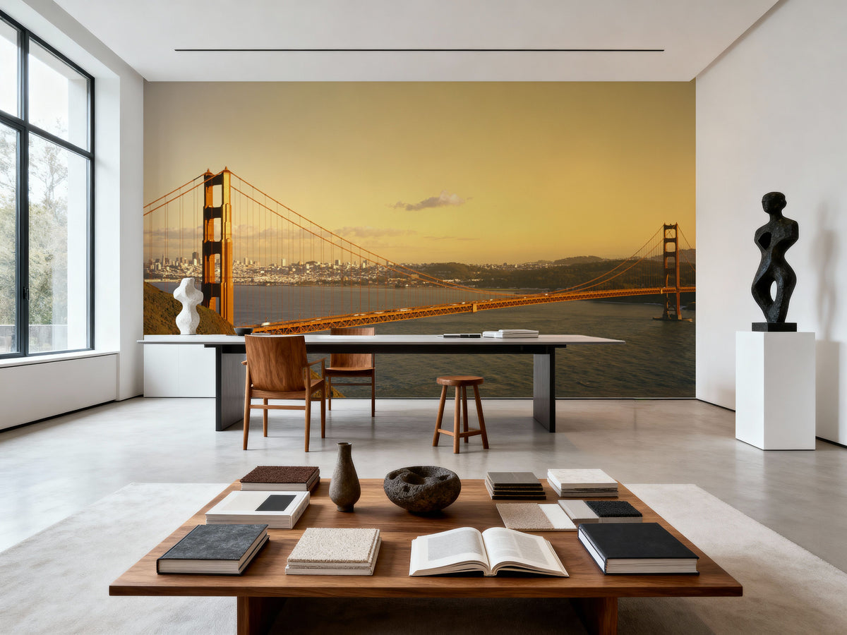 Crimson Bridge At Dusk Mural Wallpaper - room preview 06