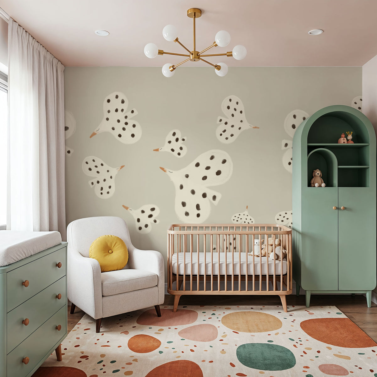 Birds Flying High, Gray Mural Wallpaper - room preview 06