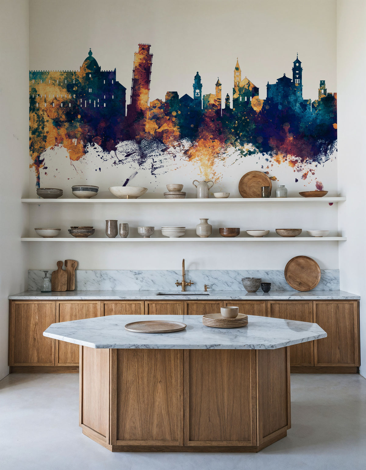 Pisa Italy Skyline Blue & Bronze Mural Wallpaper - room preview 06