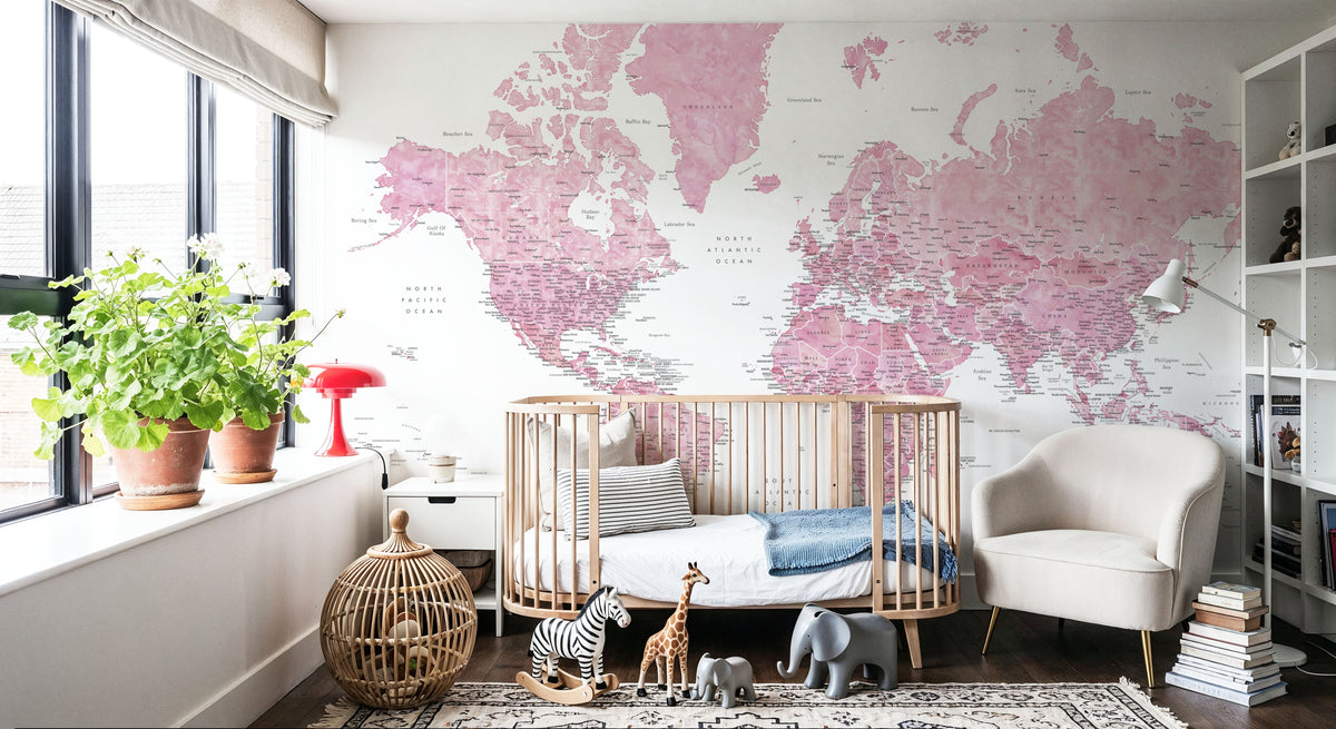 World Map Cities - Damla Mural Wallpaper - room preview 06