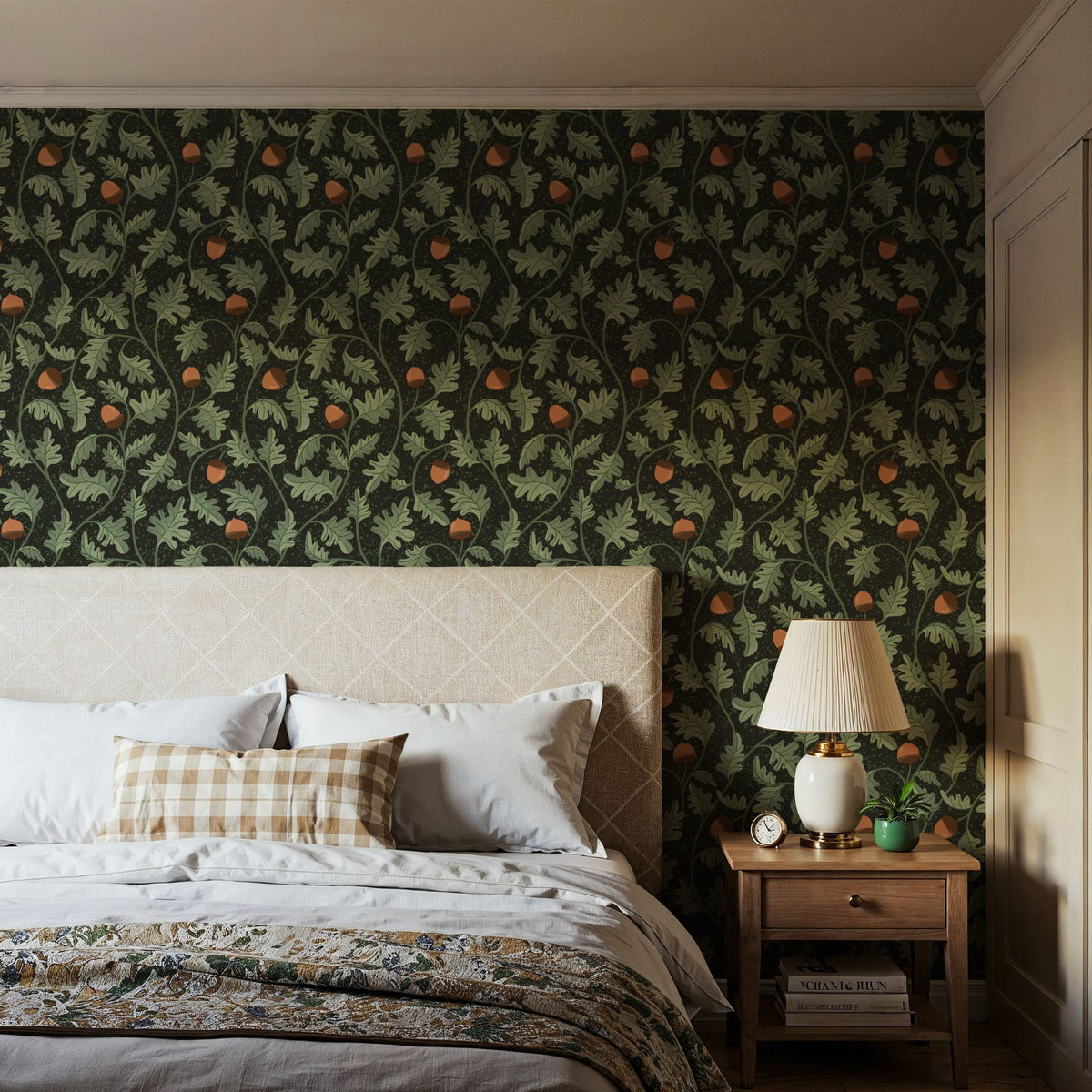 Oak & Acorns, Dark Mural Wallpaper - room preview 06