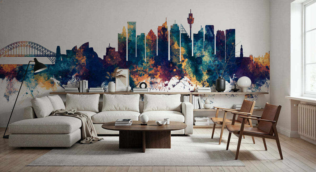 Sydney Australia Skyline Blue & Bronze Mural Wallpaper - room preview 06
