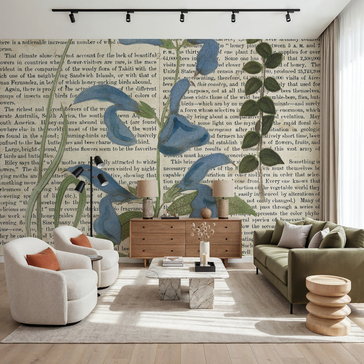 Salvia Florals on Newsprint II Mural Wallpaper - room preview 06