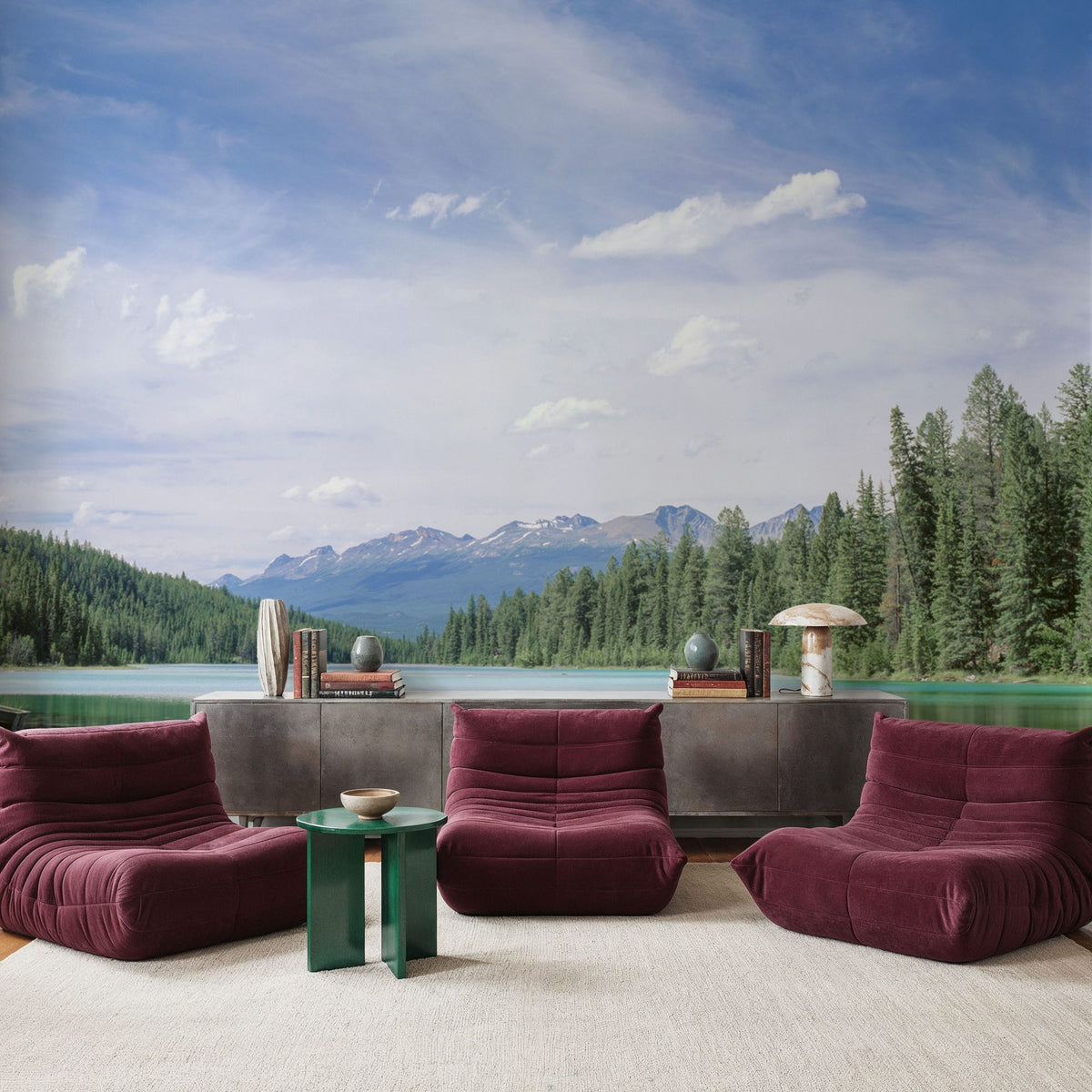 Mountain Mirror Lake Mural Wallpaper - Neutral Tone - room preview 06