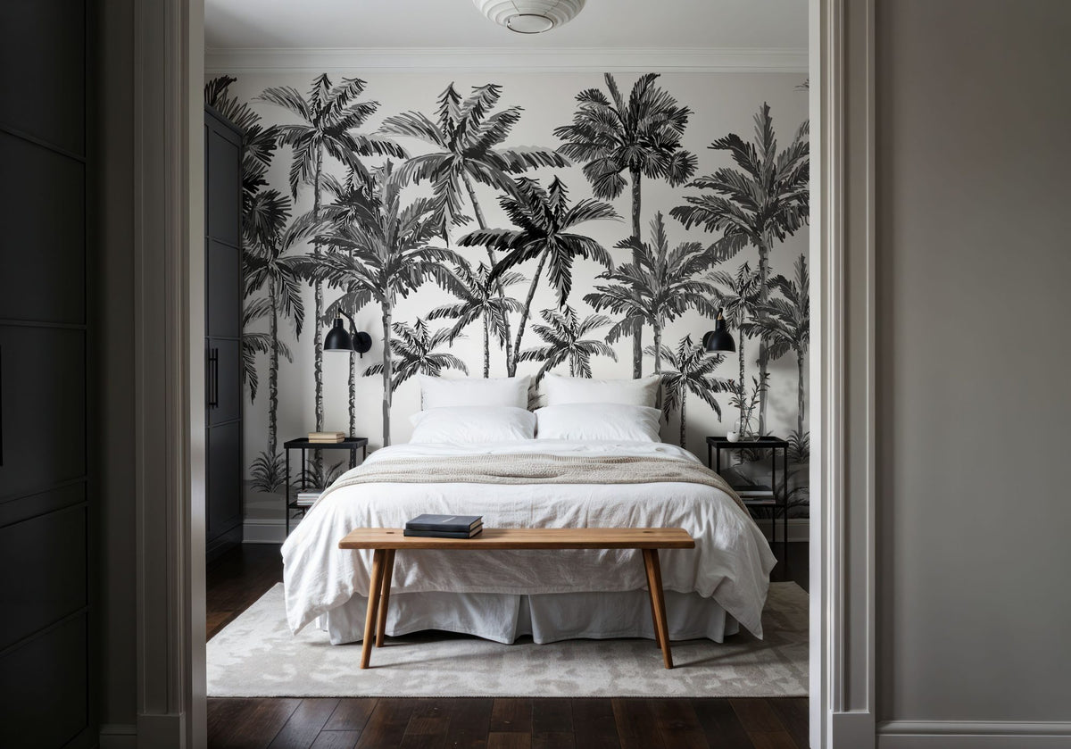 Playful Palms BW Mural Wallpaper - room preview 06