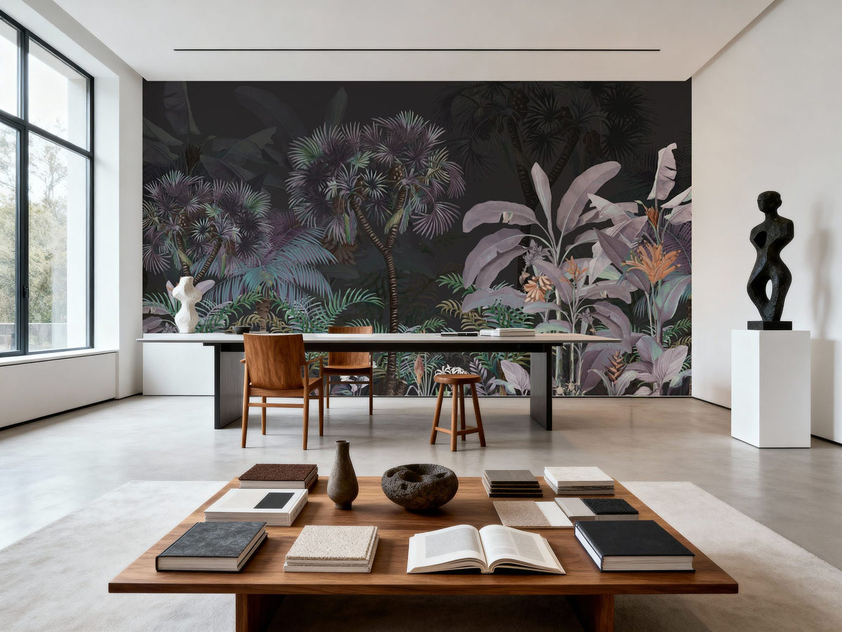 Tropical Forest Strolls Dark Green Mural Wallpaper - room preview 06
