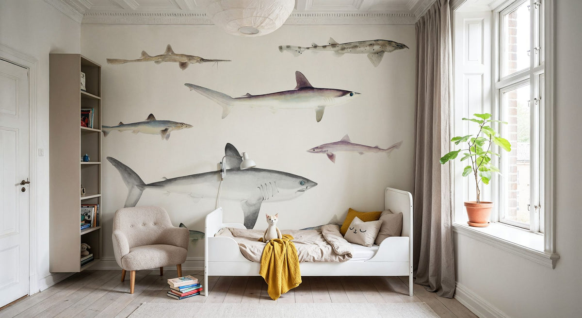 Sharks of the Pacific Ocean Mural Wallpaper - room preview 06