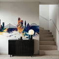 Liege Belgium Skyline Blue & Bronze Mural Wallpaper - room preview 06