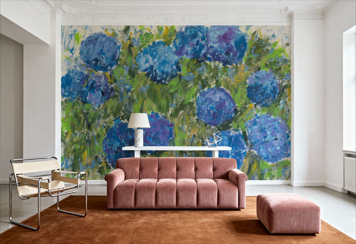 Summer Hydrangeas Mural Wallpaper - Cool Tone - room preview 06