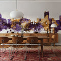 Bloomington Indiana Skyline Purple & Gold Mural Wallpaper - room preview 06